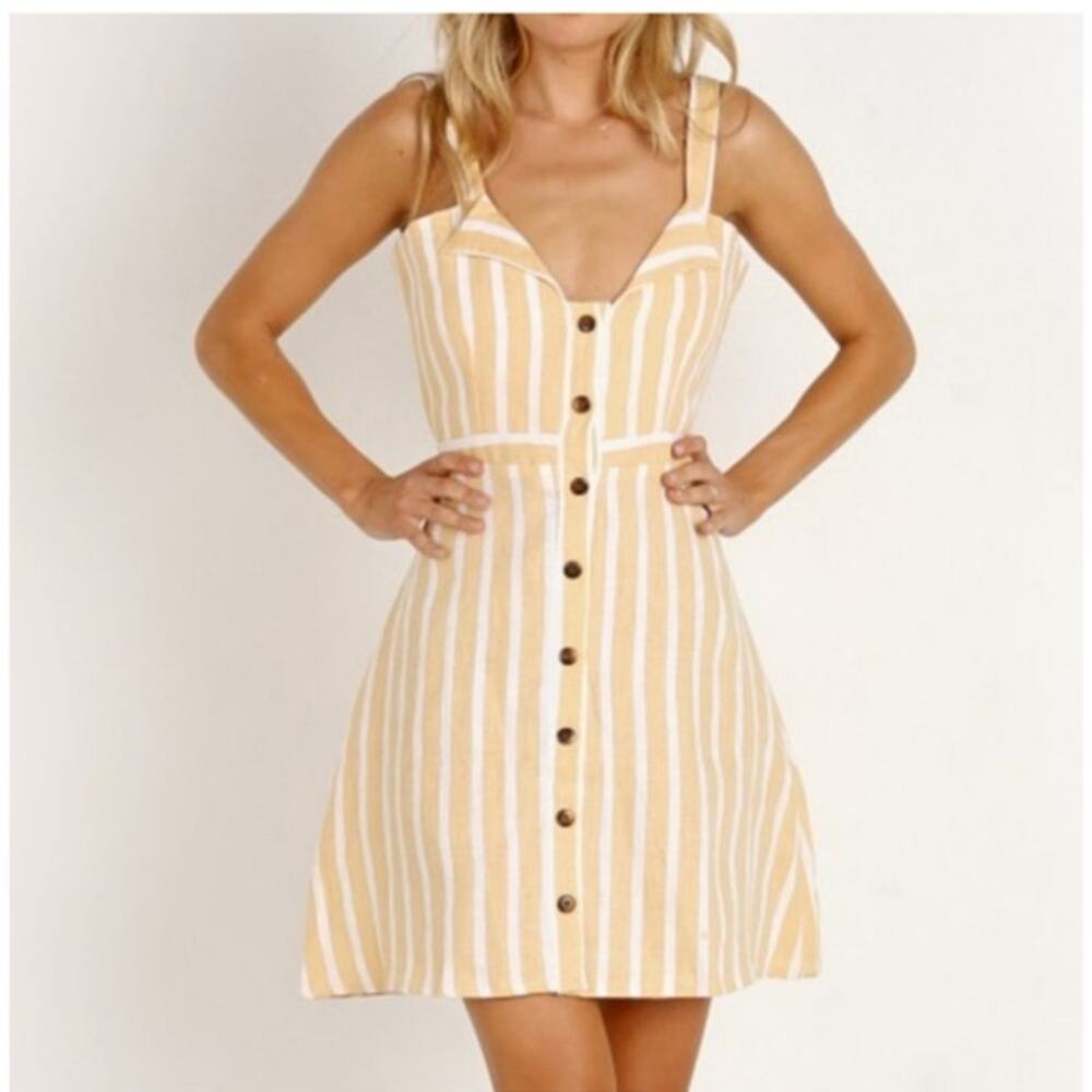 Faithful the Brand linen minidress the petite mazur stripe lemon size large